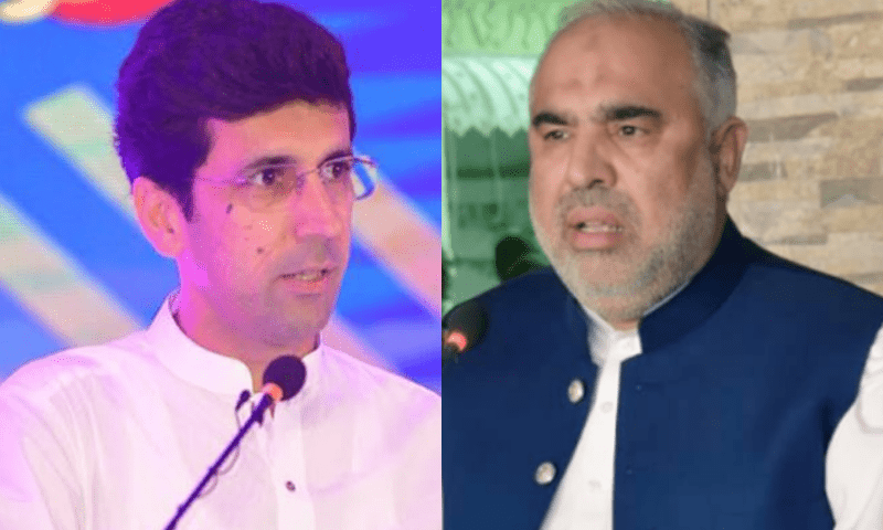 This photo combo shows PTI leaders MNA Shahram Khan Tarakai (L) and Asad Qaiser (R). &mdash; Facebook/APP/File