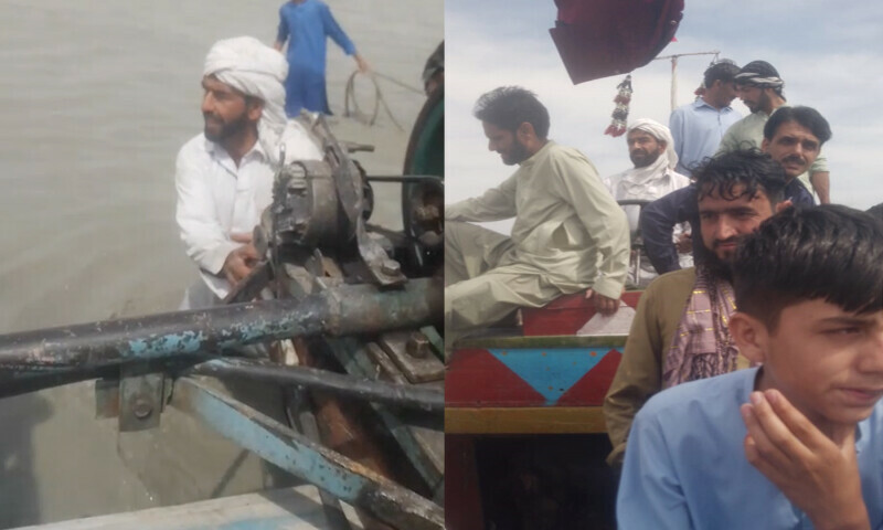  This photo combo shows passengers stranded after their boat ran aground near Tarbela Dam in the Haripur district of Khyber Pakhtunkhwa&rsquo;s Hazara Division on April 6, 2025. &mdash; DawnNewsTV 