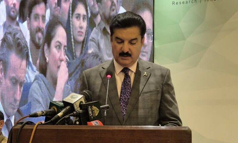 Khyber Pakhtunkhwa Governor Faisal Karim Kundi addresses a seminar in Islamabad on April 7. &mdash; Photo via X (@IPRI_Pak)