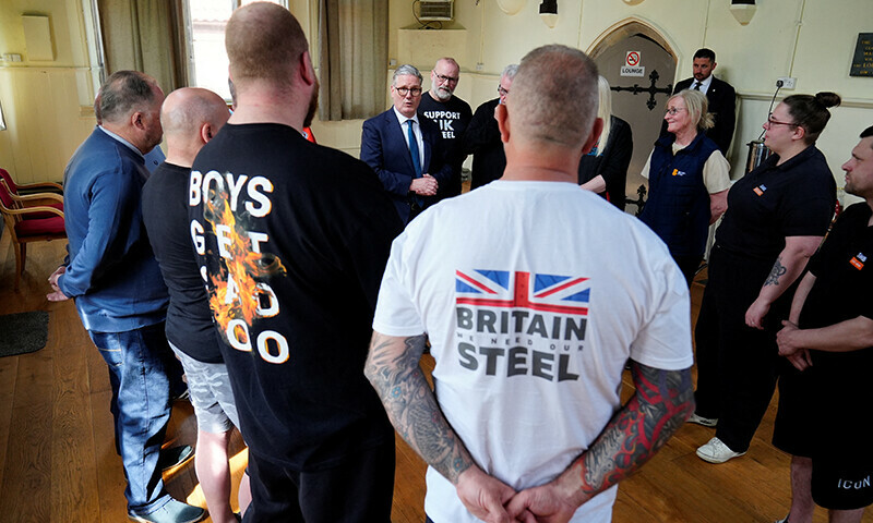Prime Minister Keir Starmer speaks during a visit to meet British Steel workers in Appleby Village Hall near Scunthorpe, Lincolnshire, Britain April 12, 2025. — Reuters
