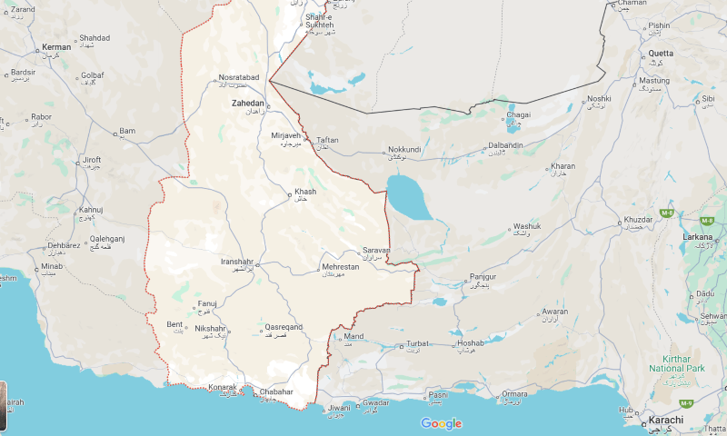 This screengrab shows the location of Mehrestan city in Iran’s Sistan-Baluchestan province. — via Google Maps
