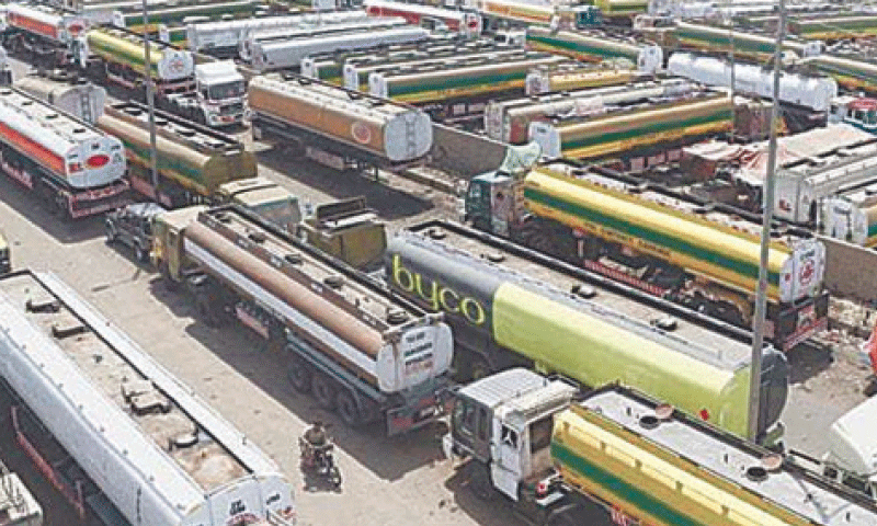 A large number of oil tankers are parked in Shireen Jinnah Colony.&mdash;Online/file