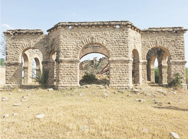 The front view of Tibbi Syedan Dak Bungalow built during the British era.
