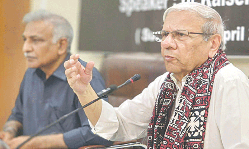 Dr Kaiser Bengali speaks at the event.&mdash;Dawn
