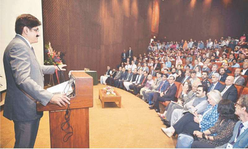 CM Murad Ali Shah speaks at the event.&mdash;PPI