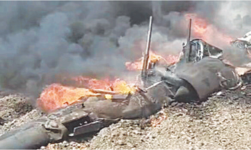 Plane engulfed in flames. — Dawn