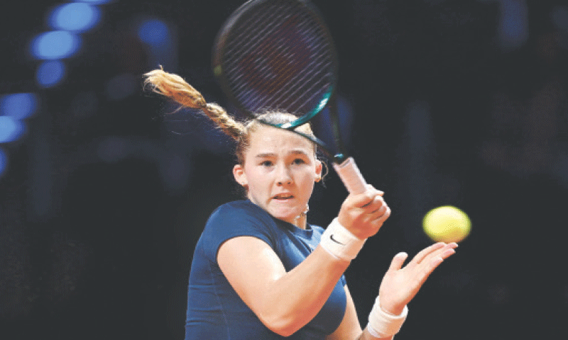 RUSSIA&rsquo;S Mirra Andreeva hits a return against compatriot Ekaterina Alexandrova during their Stuttgart Open round-of-16 match at the Porsche Arena on Thursday.&mdash;Reuters