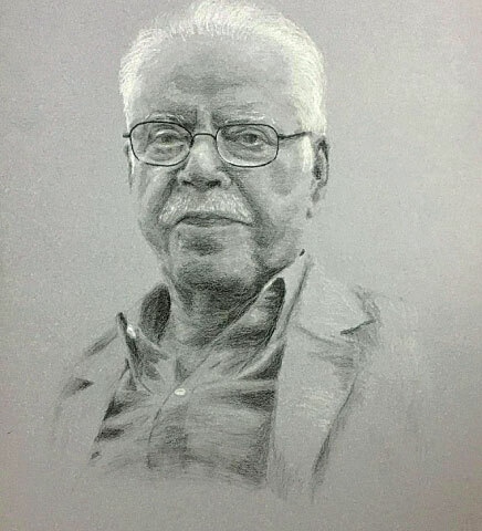 &lsquo;Tribute to Dr Haroon,&rsquo; by Sharjil Baloch, charcoal on paper, 2024