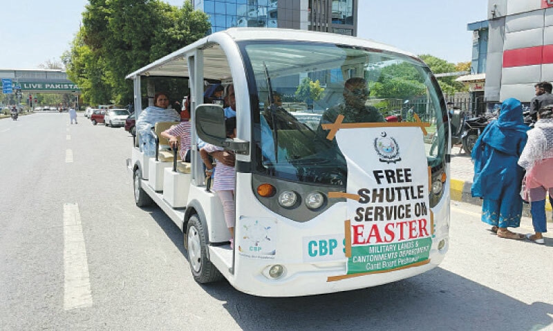 An electric vehicle transports Christians to church in Peshawar cantt. — Dawn An electric vehicle transports Christians to church in Peshawar cantt. — Dawn