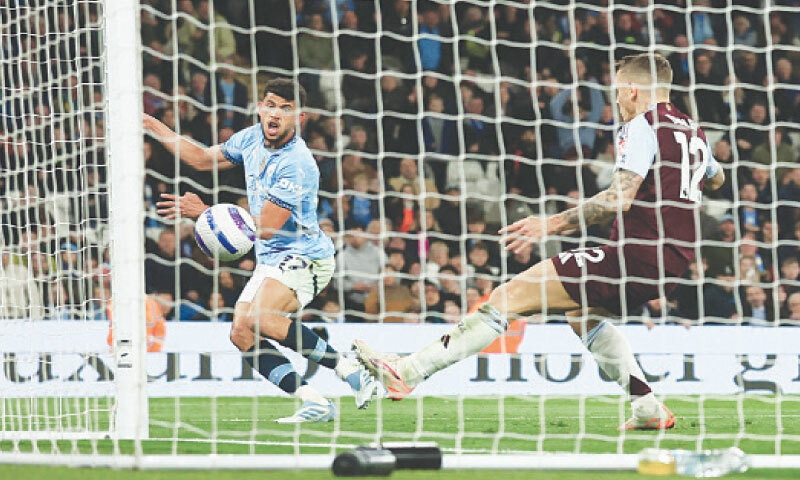 MANCHESTER: Manchester City&rsquo;s Matheus Nunes (L) scores during the Premier League match against Aston Villa at the Etihad Stadium.
&mdash;Reuters