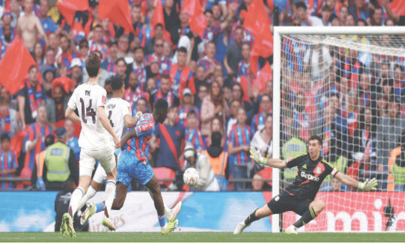 CRYSTAL Palace&rsquo;s Ismaila Sarr (third L) scores against Aston Villa during their FA Cup semi-final at the Wembley Stadium on Saturday.&mdash;Reuters