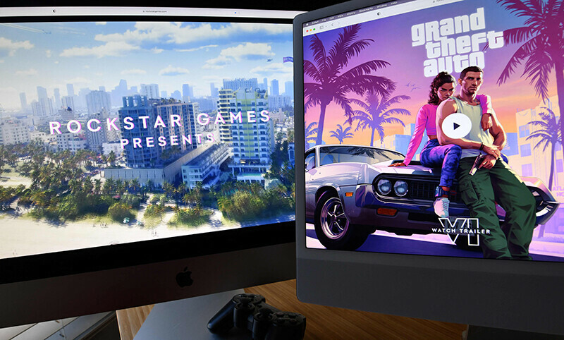 This illustration photo created in Los Angeles, California, on December 5, 2023, shows Rockstar Games&rsquo; Grand Theft Auto 6 trailer played on computer screens. &mdash; AFP