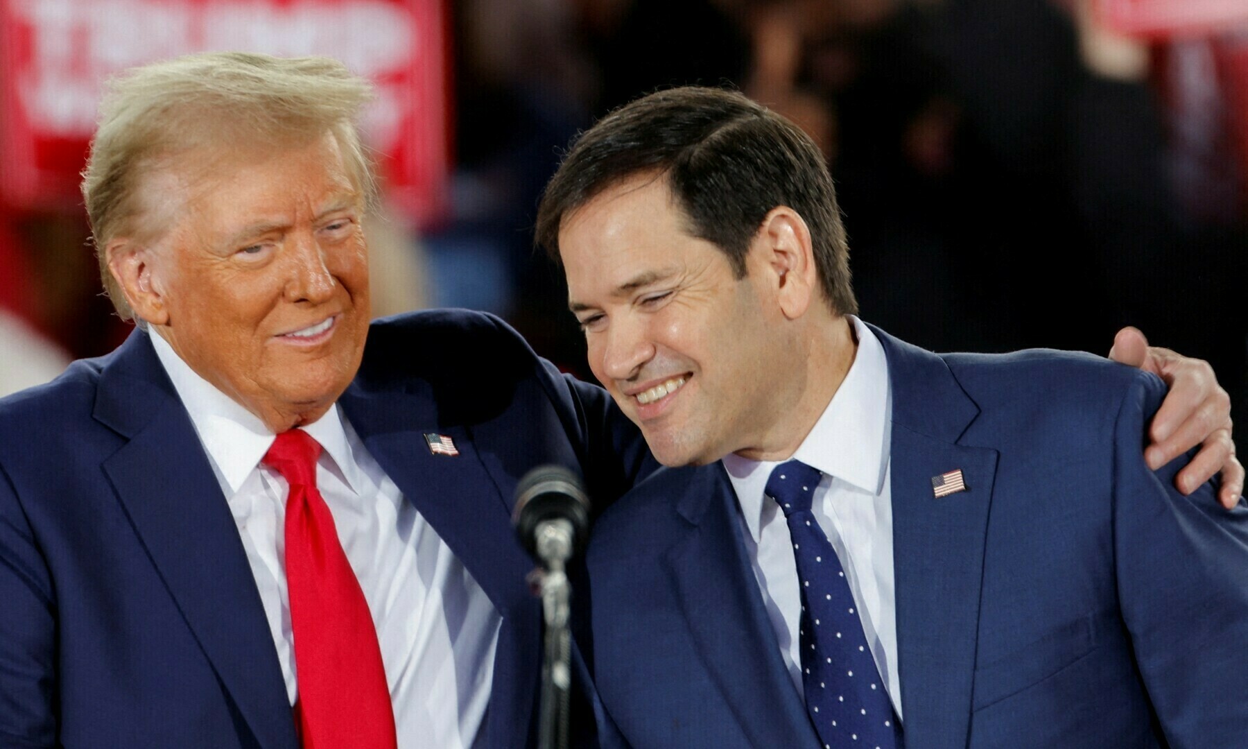 US President-elect Donald Trump and Senator Marco Rubio (R-FL) react during a campaign event at Dorton Arena, in Raleigh, North Carolina, US on Nov 4, 2024. — Reuters/Jonathan Drake/File