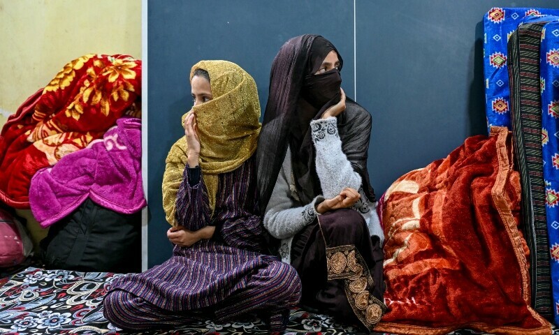 Residents living along the Line of Control (LoC) take shelter inside a degree college in Uri, about 100 kms from Srinagar after being evacuated by authorities on May 8 &mdash; AFP