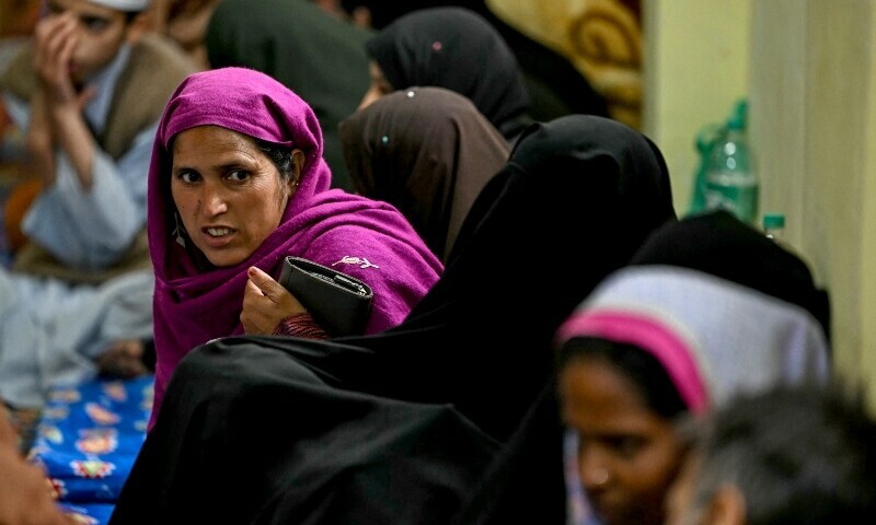 Residents living along the Line of Control (LoC) take shelter inside a degree college in Uri, about 100 kms from Srinagar after being evacuated by authorities on May 8 &mdash; AFP