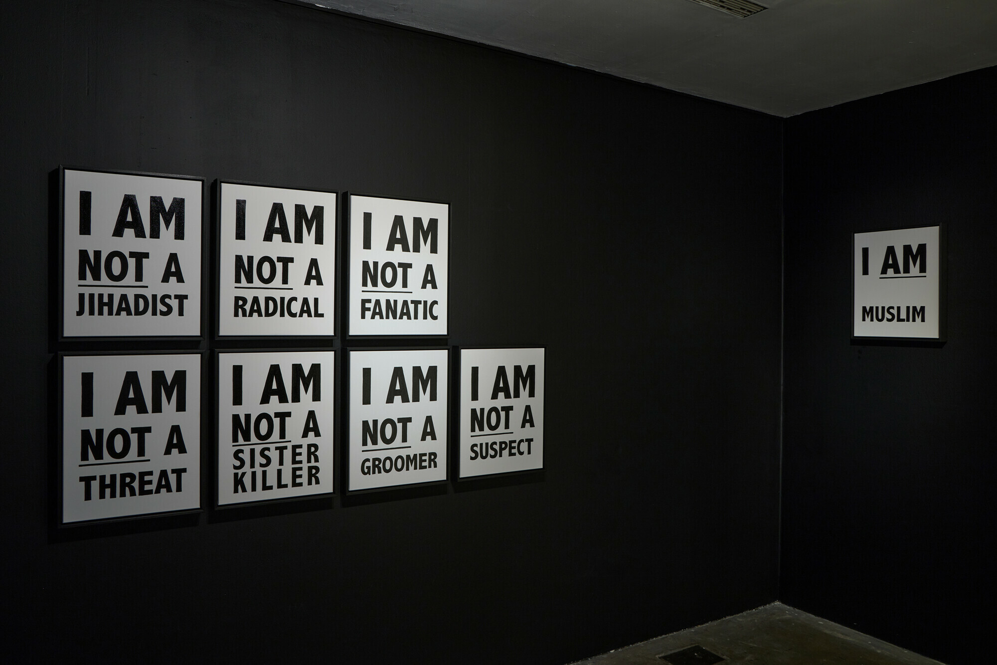  &ldquo;I am Muslim&rdquo; is written on panels at Mahtab Hussain&rsquo;s solo exhibition. &mdash; David Rowan 