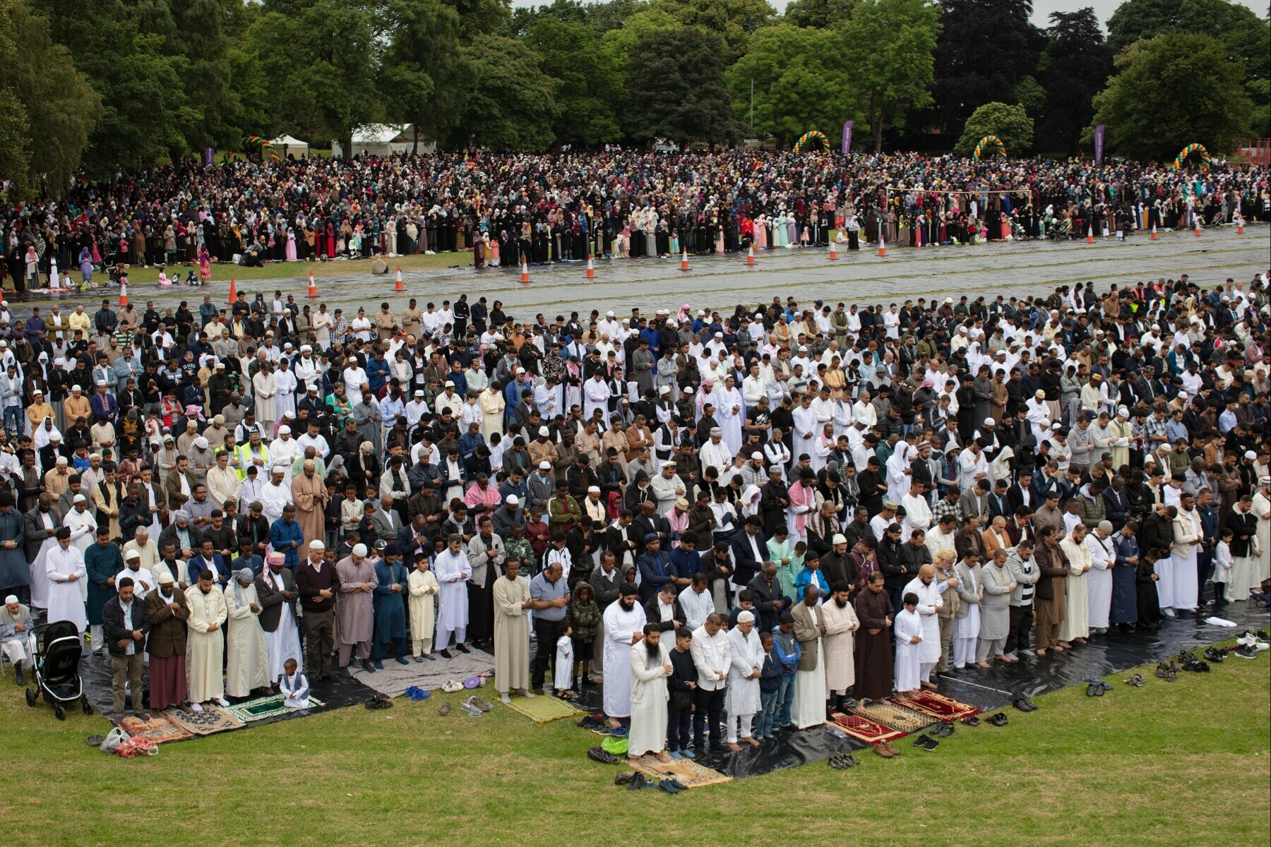  A large photograph of an Eid Prayer gathering at Mahtab Hussain&rsquo;s solo exhibition. &mdash; David Rowan 