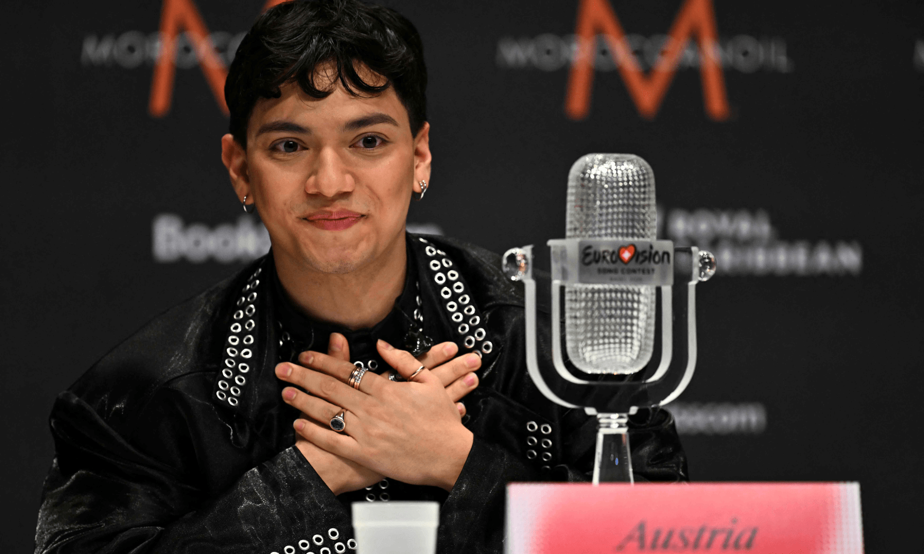  Austrian singer Johannes Pietsch, known as JJ representing Austria with the song &ldquo;Wasted Love&rdquo; gestures as he delivers a press conference after winning the grand final of the 2025 Eurovision Song Contest at the St. Jakobshalle arena in Basel on May 18, 2025. &mdash; AFP 