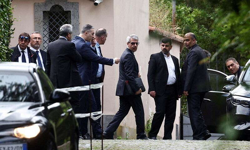 Members of the Iranian delegation leave the Omani embassy, where the fifth round of US-Iran talks takes place, in Rome, Italy on May 23. — Reuters