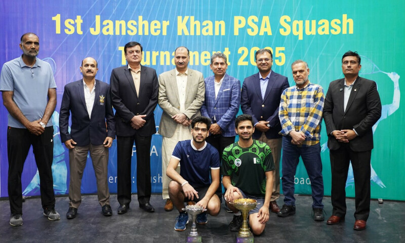 The winners of the Jansher Khan PSA Squash men&rsquo;s tournament title. &mdash; PSF