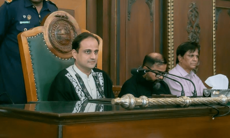 Karachi Mayor Murtaza Wahab presides over a meeting of the City Council on May 27, 2025. &mdash;X/murtazawahab1