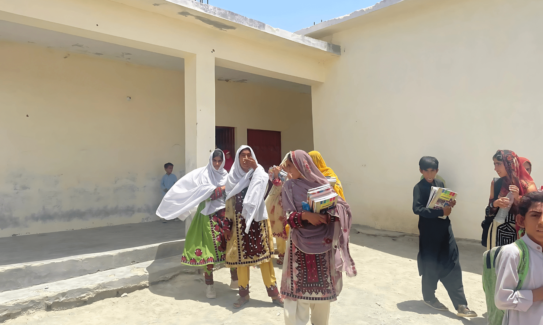 Students leaving the classroom.