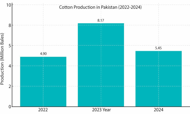 Graph showing cotton production in Pakistan from 2022 to 2024 | Pakistan Cotton Ginners Association