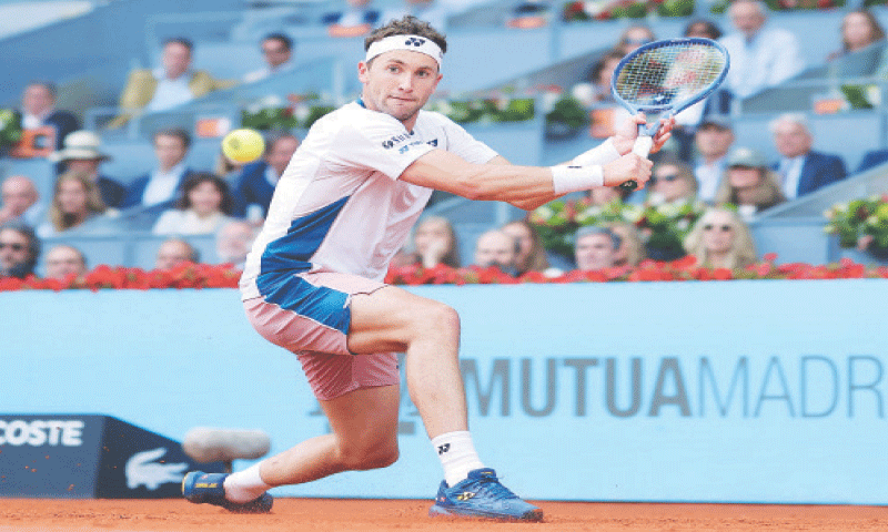 Norway&rsquo;s Casper Ruud eyes a return against Jack Draper of Britain during their Madrid Open final at Caja Magica on Sunday.&mdash;AFP
