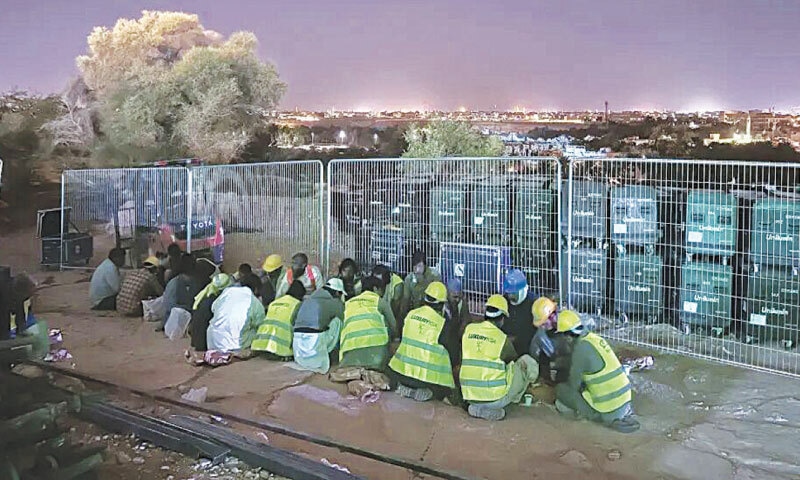 Migrant workers at a construction site near Riyadh, Saudi Arabia in March 2024 | AP