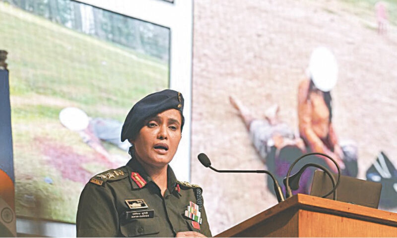 Army officer Col Sofiya Qureshi addresses a press conference regarding ‘Operation Sindoor’, in New Delhi on Wednesday, May 7, 2025