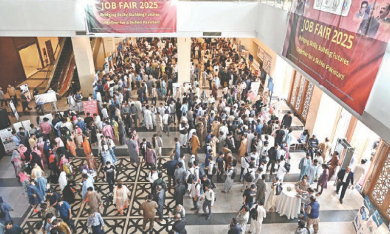 People throng a job fair organised by the China Chamber of Commerce in Pakistan and the National Vocational and Technical Training Commission at Pak-China Friendship Centre in Islamabad on Tuesday. &mdash; APP