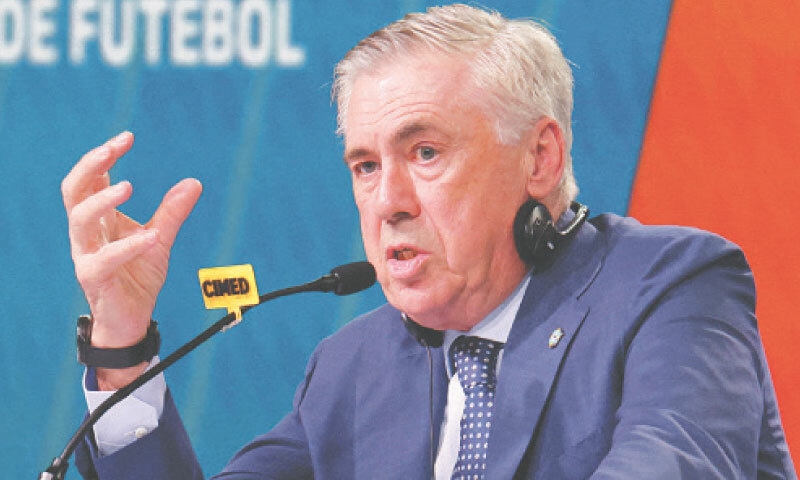 BRAZIL coach Carlo Ancelotti gestures during a press conference.&mdash;Reuters