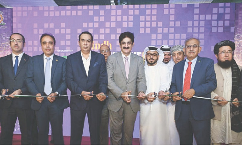 Sindh Chief Minister Syed Murad Ali Shah inaugurates the first Sindh Start-ups Exhibition at Federation House in Karachi on Tuesday.&mdash;PPI