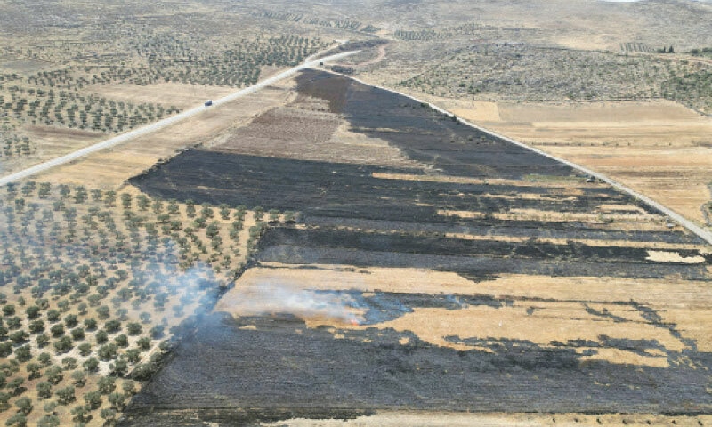A DRONE view shows burnt farms following an attack by Israeli settlers in Al Mughayyar, a town in 
Israeli-occupied West Bank.&mdash;Reuters