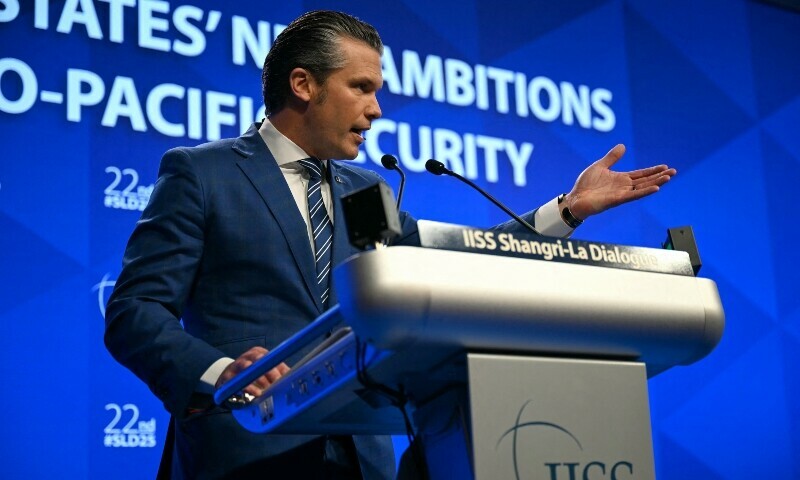 US Secretary of Defense Pete Hegseth delivers an address at the Shangri-La Dialogue Summit in Singapore on May 31. — AFP