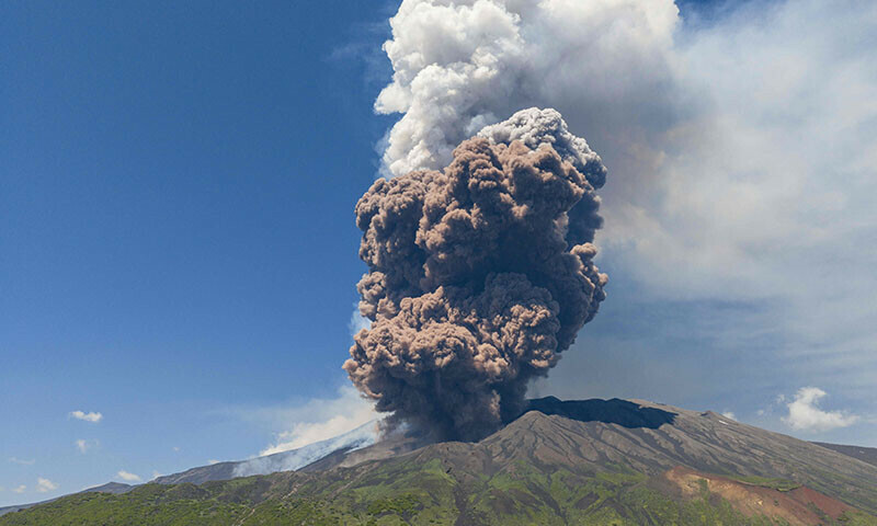 Smoke rises from the crater of the Etna volcano as it erupts, on Mount Etna near Catania, Italy on June 2. &mdash; AFP
