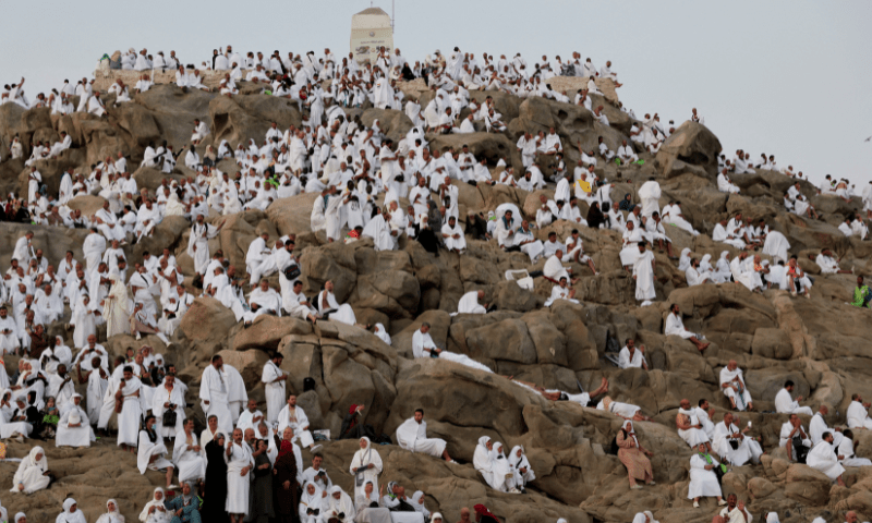 Muslim pilgrims gather to pray at Jabal al-Rahmah, also known as Mount Arafat, during the annual Taj pilgrimage, outside the holy city of Mecca, Saudi Arabia, June 5. — Reuters