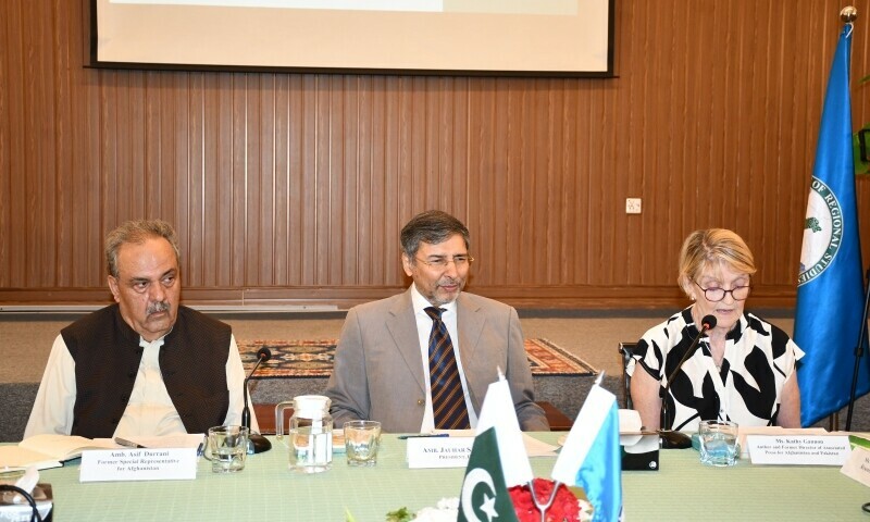 Kathy Gannon speaking at an event titled “Geopolitical Shifts and Security Challenges: Pakistan, Afghanistan, and the Regional Power Play” organised by the Institute of Regional Studies (IRS) in Islamabad. — Photo via Author
