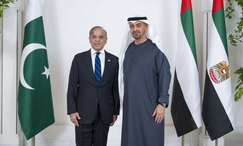 Prime Minister Shehbaz Sharif meets with UAE President Sheikh Mohamed Bin Zayed Al-Nahyan in Abu Dhabi, June 12. — PID