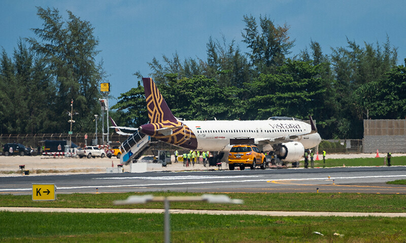 A view shows Air India flight AI 379 that had to make an emergency landing back at Phuket Airport, due to a note of a bomb threat discovered mid-air, in Phuket, Thailand on June 13, 2025, in this picture obtained from social media. — Reuters