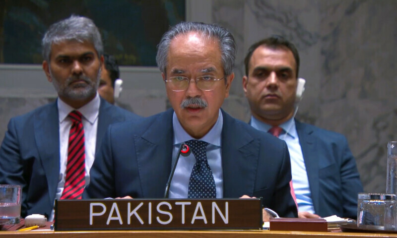 Ambassador Asim Iftikhar Ahmad speaks at the UNSC meeting. — X/PakistanUN_NY