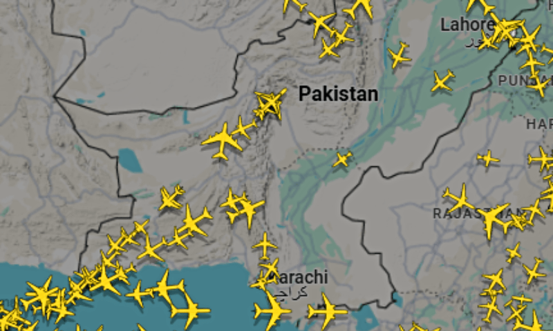 This screengrab from Flightradar24 shows the Pakistani airspace at around 1pm on June 14, 2025. — Flightradar24