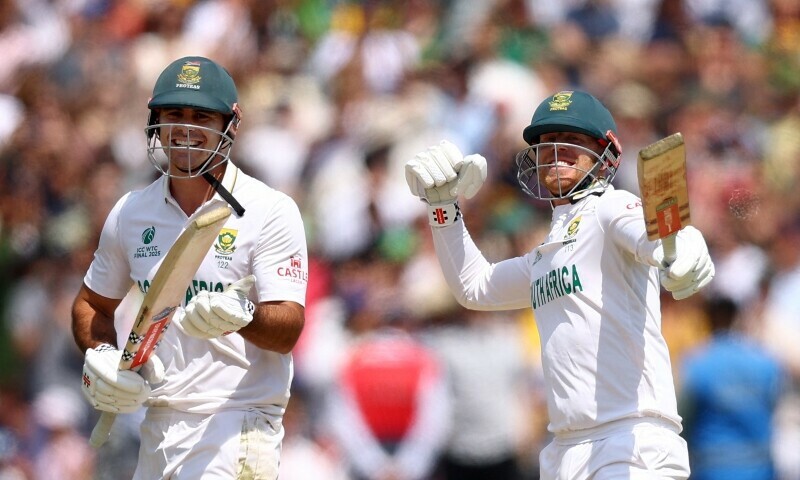 South Africa’s David Bedingham and Kyle Verreynne celebrate winning the 2025 ICC World Test Championship Action at the Lord’s Cricket Ground, London on June 14. — Reuters