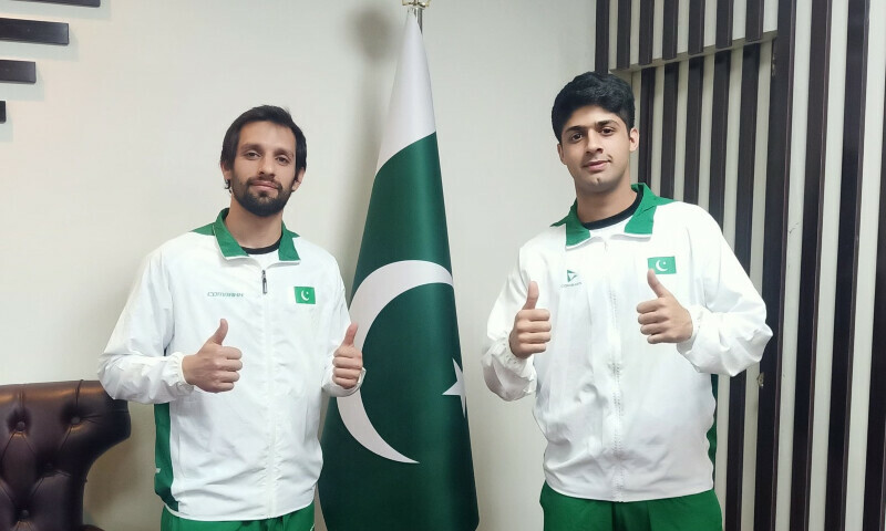 Pakistan’s Noor Zaman and Nasir Iqbal at Individual Squash Championships in Sarawak, Malaysia on June 17. — X/MuneebFarrukh