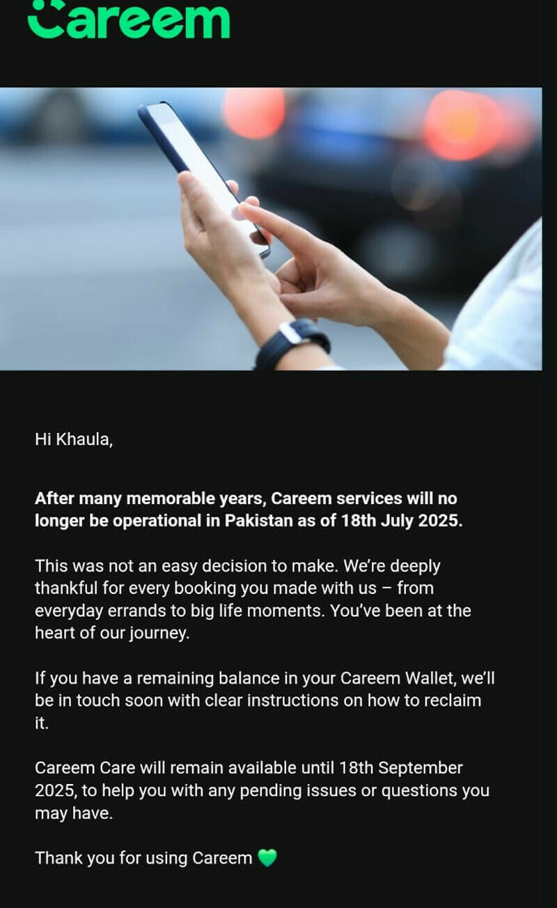 کمپنی نے صارفین کو ای میل کے ذریعے بھی آگاہ کیا—اسکرین شاٹ