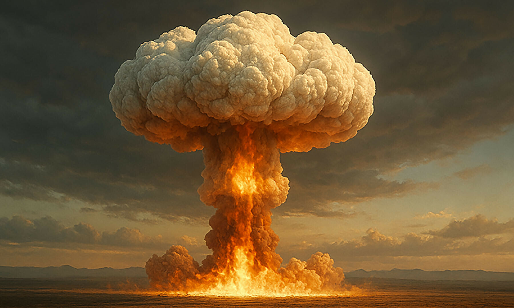 An image of a mushroom cloud caused by a nuclear bomb. Image generated by ChatGPT