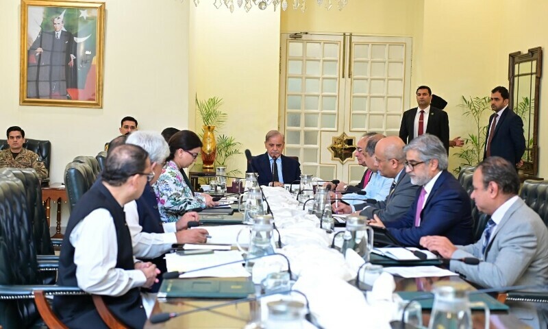 Prime Minister Muhammad Shehbaz Sharif chairs a meeting regarding the promotion of cashless economy and digitisation in Islamabad on June 18. &mdash; Press Information Department (PID)