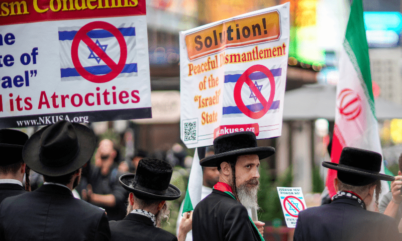 Members of the Neturei Karta, a fringe Jewish group that opposes the state of Israel, take part in a protest in support of Iran and Palestinians, at Times Square in New York City, US on June 16, 2025. — Reuters/Eduardo Munoz