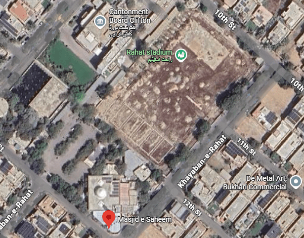 Screengrab of satellite imagery of Masjid-i-Saheem and the Rahat ground. — Google Maps