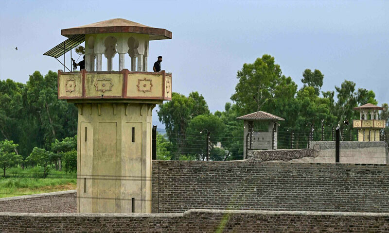 Policemen stand guard at the Attock prison post in Attock on August 6, 2023. — FILE/AFP